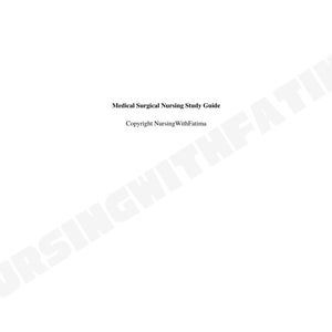 Puede incluir: Un documento de texto en blanco y negro con el título "Medical Surgical Nursing Study Guide" y el texto "Copyright NursingWithFatima".