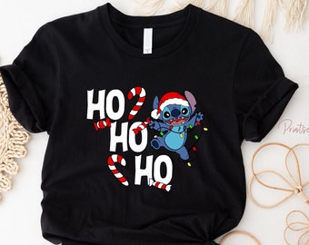 Ho Ho Ho With Stitch Wearing Santa Hat Christmas Trip and Holday T-shirt, Sweater, Hoodie - Stitch Hohoho Party, Winter Disney Vacation Gift