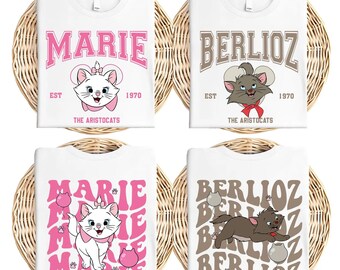Camiseta de pareja de gatos de Marie Berlioz, Los Aristogatos (1970), regalo para viaje a Disneyland, camisetas familiares a juego, Magic Kingdom