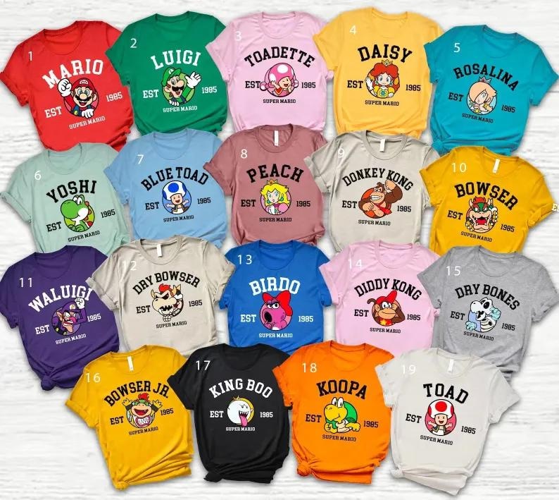 Super Mario Character Shirt, Super Mario Family Shirt, Mario Party Shirt, Super Mario Birthday Party Shirt,Mario & Friend Party Shirt image 1