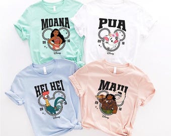 Camiseta com os personagens da Princesa Moana da Disney, Camiseta Disney, Camiseta da Família Moana Hei Hei Pua Maui, Camiseta Combinando para Viagem à Disney