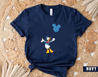 Custom Kid Name Age Donald Duck With Balloon Shirt, Cute Disney All Character T-shirt, Personalized Birthday Gift, Disneyland 2024 Family