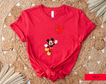 Custom Kid Name Age Mickey Mouse With Balloon Shirt, Cute Disney All Character T-shirt, Personalized Birthday Gift, Disneyland 2024 Family