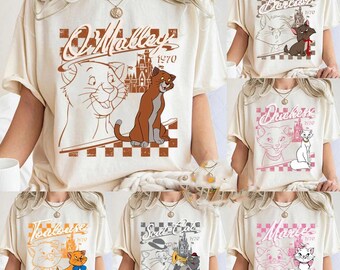 Camiseta retro de Disney "Los Aristogatos", estrenada en 1970, con la imagen de María, duquesa, Berlioz y el gato de Toulouse. Regalo para viajes a Disneyland. Camisetas familiares a juego. Reino Mágico.