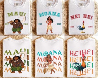 Camiseta de personajes de la princesa Disney Moana, camiseta Disney de doble cara, camiseta familiar Moana Hei Hei Pua Maui, camiseta a juego para viajes de Disney