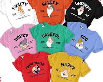 Camiseta de Blancanieves y los Siete Enanitos de Disney, camiseta de viaje familiar de los Siete Enanitos, camiseta de fiesta de cumpleaños, camiseta de grupo de Disneyland, camiseta de viaje familiar de Disney