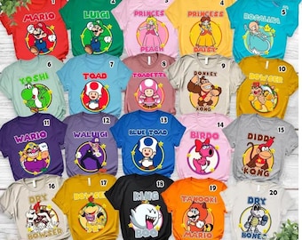 Super Mario Family Shirt,Super Mario Character Shirt,Super Mario Birthday Party Shirt,Mario & Friends Party Shirt,Personalized Mario Shirt