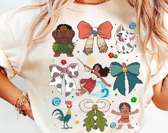 Camiseta Coquette Bow Disney Moana, Camiseta Viagem Disney para Meninas, Camiseta Aniversário Moana, Moana Maui Pua Hei Hei Férias em Família para Crianças, Aventura Disney