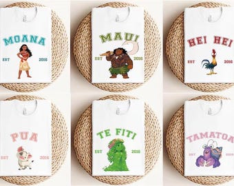 Camiseta de personajes de la princesa Disney Moana, camiseta de Disney, camiseta familiar Moana Hei Hei Pua Maui, camiseta a juego para viajes de Disney