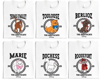 Camiseta retro de Disney "Los Aristogatos", estrenada en 1970, con la imagen de María, duquesa, Berlioz y el gato de Toulouse. Regalo para viajes a Disneyland. Camisetas familiares a juego. Reino Mágico.