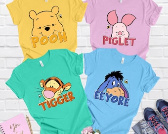 Winnie The Pooh Face Shirt,Winnie The Pooh Costum Shirt,Disney Matching Shirt,Pooh Tigger Eeyore Piglet Shirt,Disney Group Matching Shirt