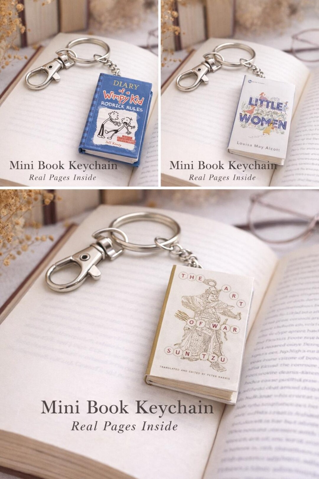 Keychain Pages Miniature Book Keychain With Real Pages | Literary Reader Accessory - Etsy