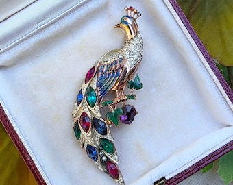 Vintage CoroCraft Sterling Peacock Fur Clip Duette