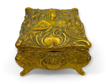 Antique Art Nouveau Jenning Brothers brass jewelry casket