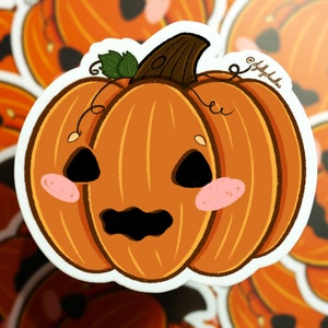 Blushy Jack-O-Lantern Pumpkin Cute Vinyl Sticker