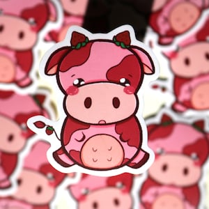 Nervous Strawberry Cow Cute Vinyl Sticker