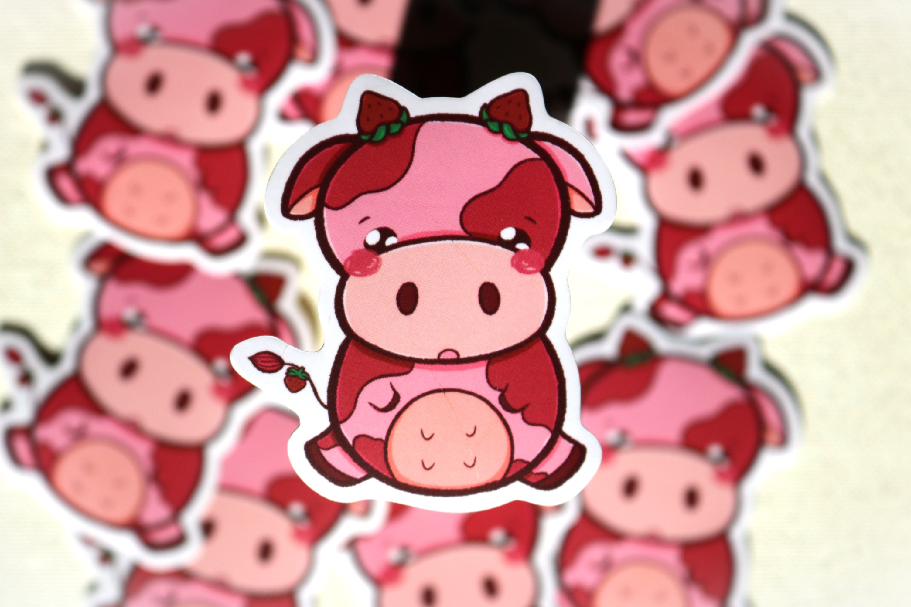 Nervous Strawberry Cow Cute Vinyl Sticker - Etsy