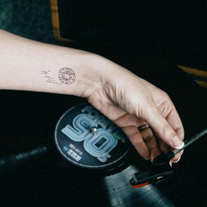 Rolling Record Single or 8.5&quot;x11&quot; Temporary Tattoo Sheet Minimalist Music Lover Temp Tattoos for Him or Her Simplistic Simple Tats Unisex