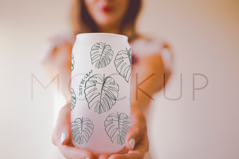 15 Oz Glass Can Cup Mockup Jpeg With Full Wrap Editable Smart Object