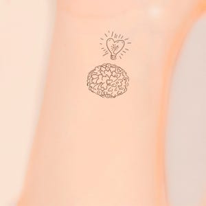 Brain of Hearts Tattoo Single or 8.5&quot;x11&quot; Temporary Tattoo Sheet Minimalist Heart Tattoos Tats Temporary Tats for Her Him Have Heart