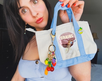 Custom BRAINS Mini Tote with Optional Pin/s or Keychain