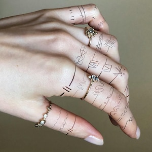 Ultimate Ring Set Tattoo Sheet 8.5&quot;x11&quot; Temporary Tattoo Sheet Minimalist Geometric Thin Line Elegant for Her or Him Hand Fingers Tat