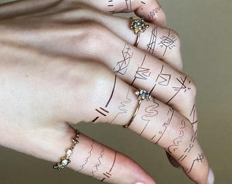 Ultimate Ring Set Tattoo Sheet 8.5&quot;x11&quot; Temporary Tattoo Sheet Minimalist Geometric Thin Line Elegant for Her or Him Hand Fingers Tat