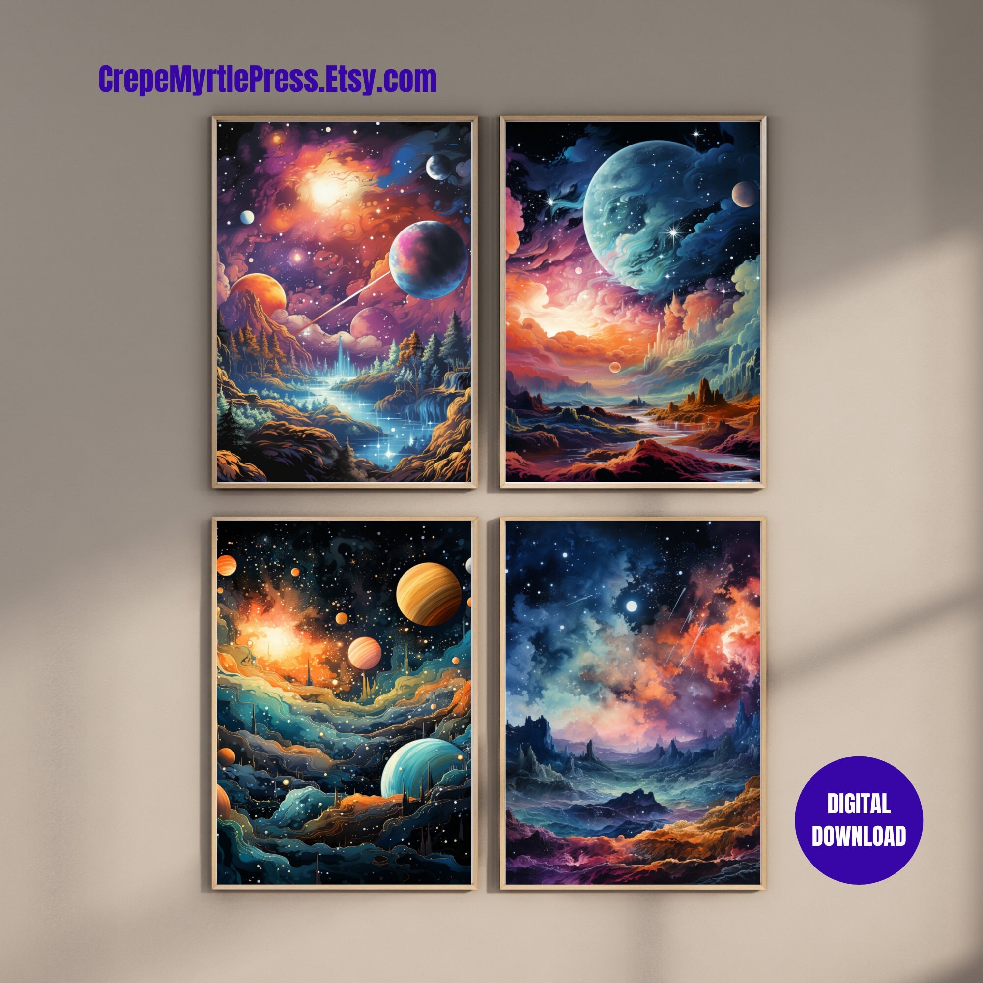 Space Wall Art Printable Wall Art Set of 4 Digital - Etsy