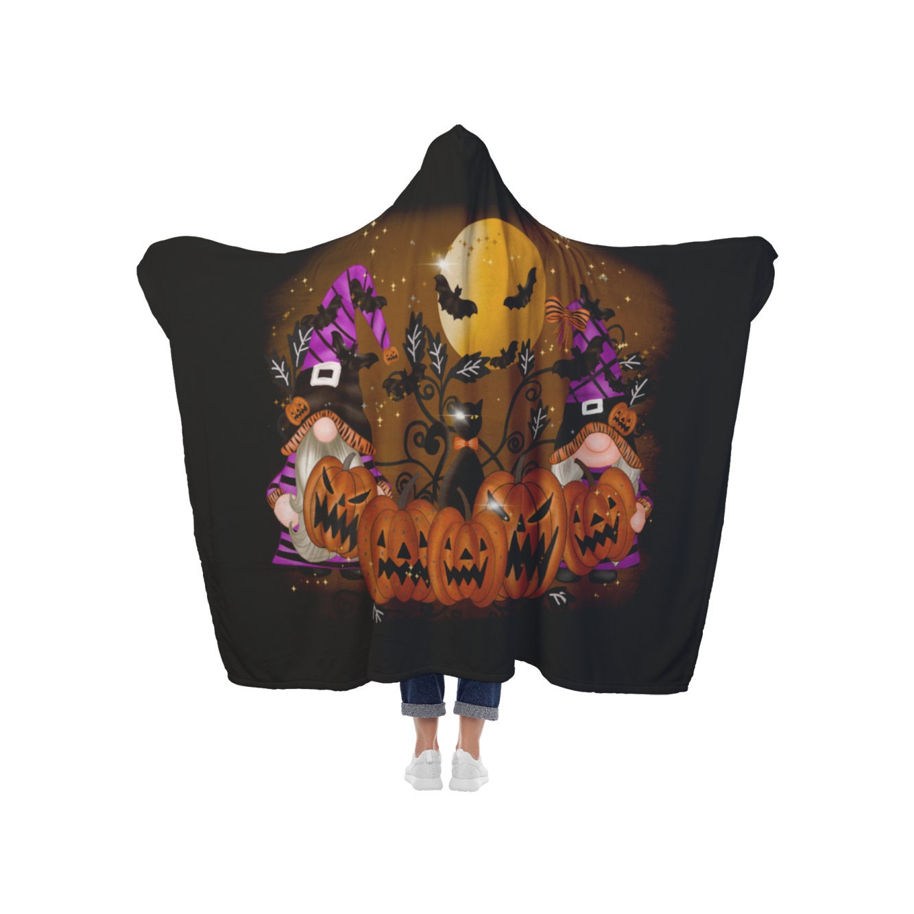 Discover Halloween Gnomes Hooded Sherpa Blanket, fun ghost blanket, Gnome Lovers Hooded Blanket, Halloween blanket, home decor