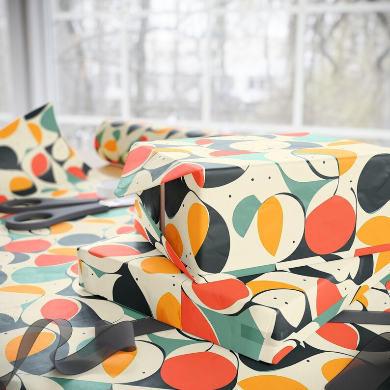 36" Mid-Century Modern Gift Wrap: Colorful Eco-Friendly Celebration Packaging image 2
