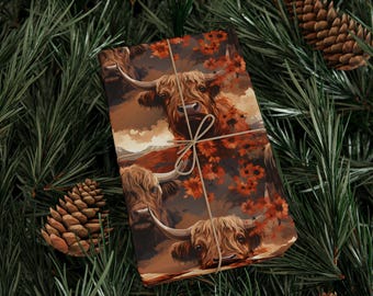 Cadeaupapier met schattige hooglandkoeien | Milieuvriendelijk dierenpatroon | Recyclebare cadeauverpakking