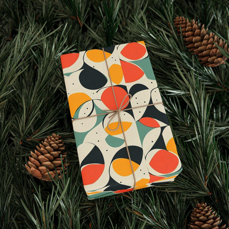 36" Mid-Century Modern Gift Wrap: Colorful Eco-Friendly Celebration Packaging image 1