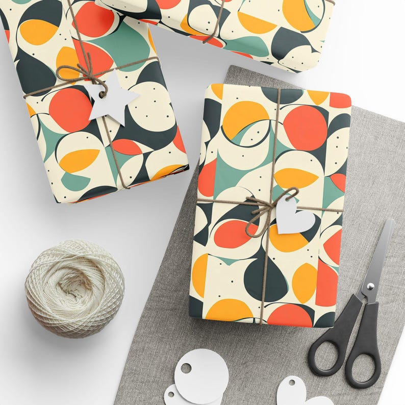 36" Mid-Century Modern Gift Wrap: Colorful Eco-Friendly Celebration Packaging image 5