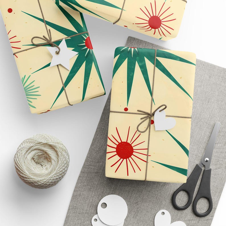 Wrapping Papers, Starburst Design Gift Wrap for All Occasions, Eco-Friendly Birthday Packaging, Colorful Mid Century Modern Decor image 2