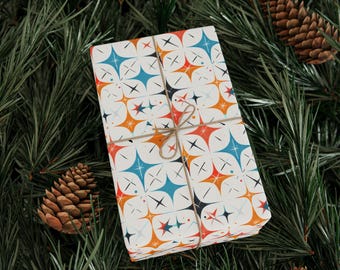 36" Wrapping Papers, Retro Geometric Starburst Design Gift Wrap, Eco-Friendly Birthday Packaging, Colorful Mid Century Modern Decor