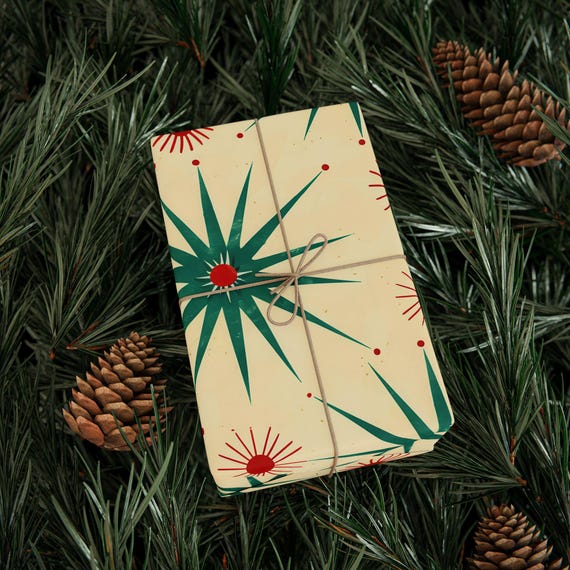 Starburst Gift Wrap, Mid Century Modern Wrapping Paper, Eco-Friendly Packaging