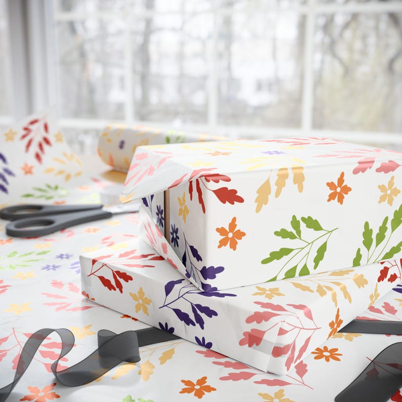 Bright Bold Spring Foliage Wrapping Paper | Colorful Garden Motifs Gift ...