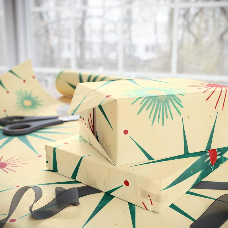 Wrapping Papers, Starburst Design Gift Wrap for All Occasions, Eco-Friendly Birthday Packaging, Colorful Mid Century Modern Decor image 4