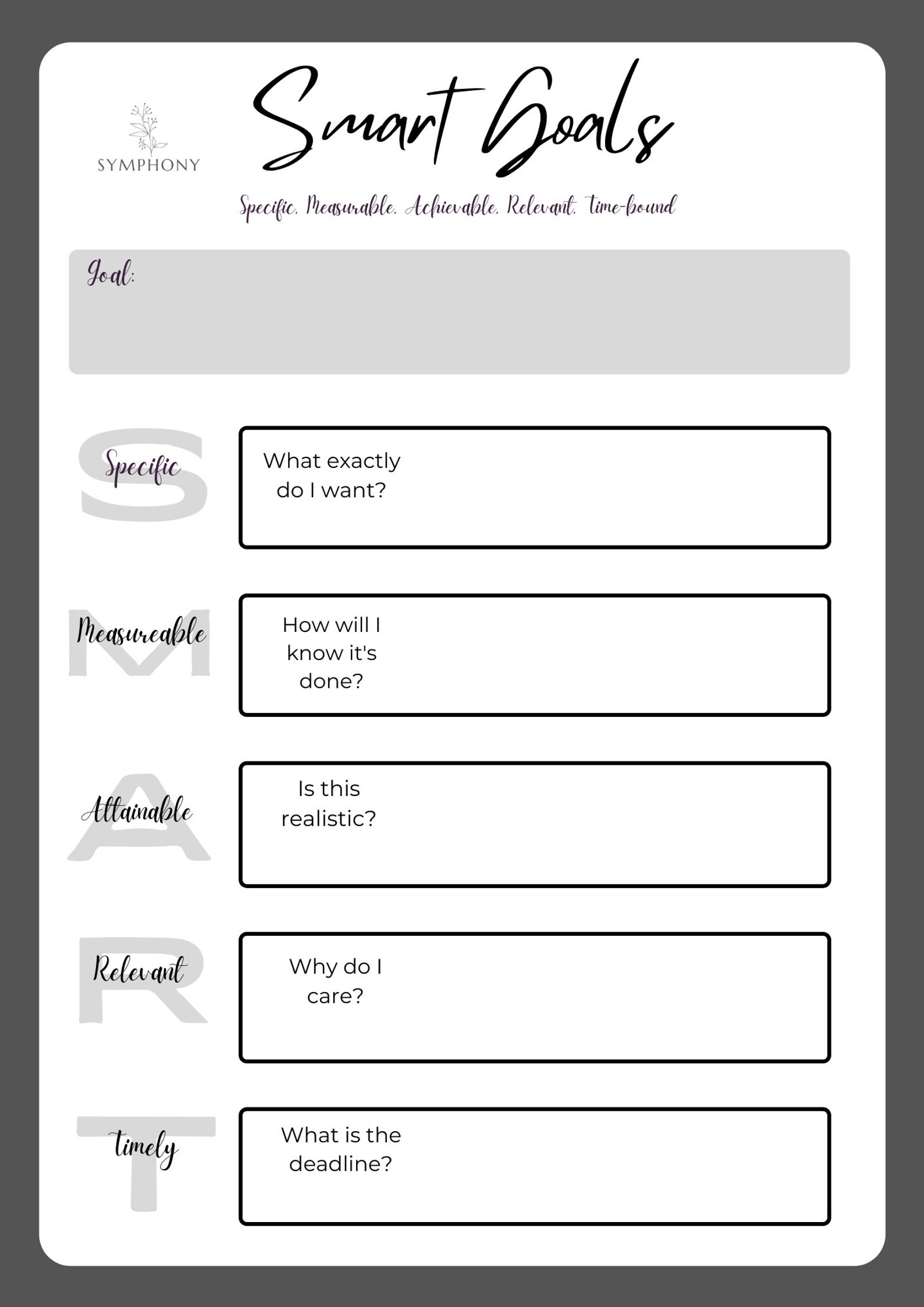 SMART Goal Worksheet Etsy