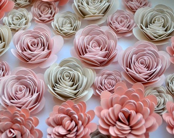 28pc Mixed beige and blush (updated) rolled paper flowers/ Loose paper flowers/ Paper rose set