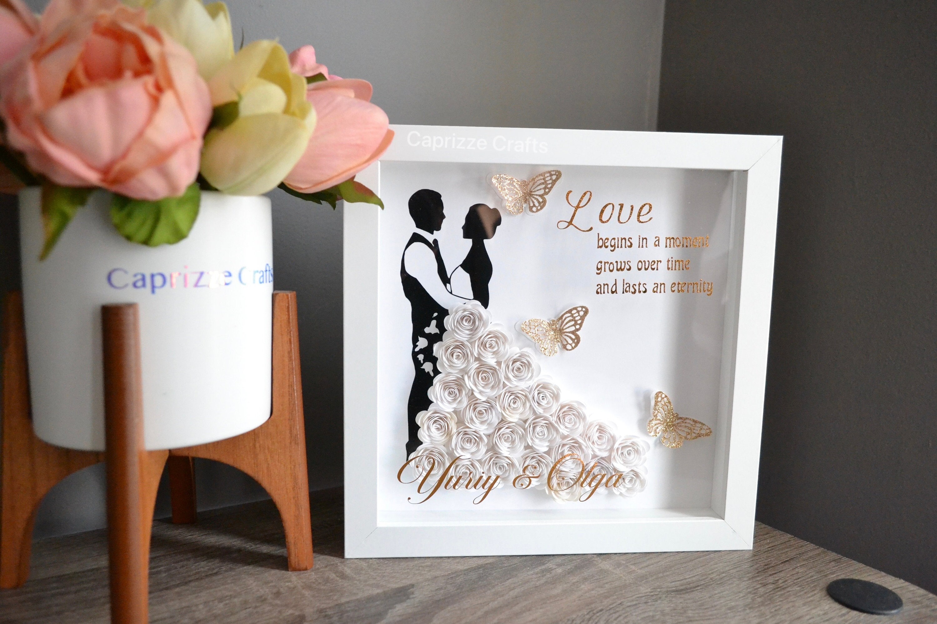 Personalized Wedding Gift/ Paper Flower Shadow Box/ Etsy