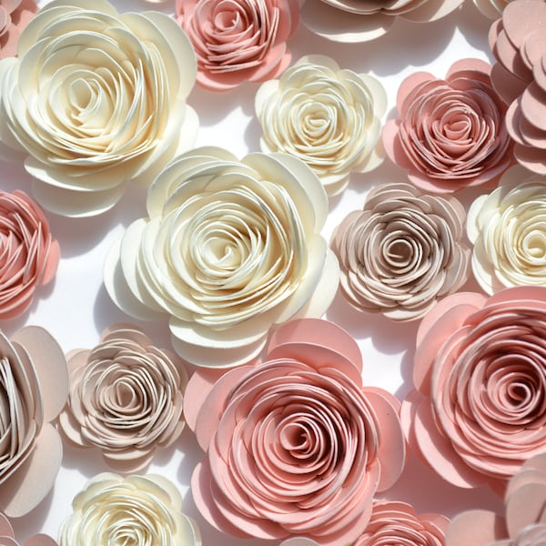 23 mixed white, pink and blush hand rolled paper flowers/ Loose paper flowers
