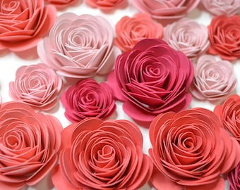 25pc Mixed flamingo hand rolled paper flowers/ Loose paper flowers/ Paper rose set