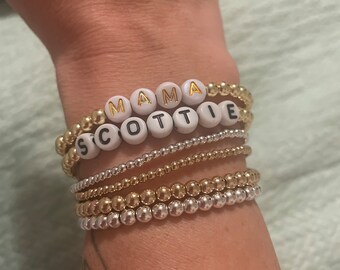 14k GOLD Custom name bracelet,silver name bracelet, custom beaded bracelet, 14k gold plated beaded bracelet, rose gold beaded bracelet