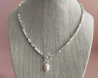 Sterling Silver Beaded Necklace With Freshwater Pearl Charm