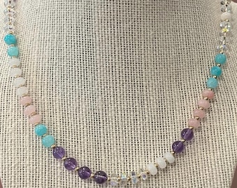 Rainbow Stone Bead Necklace- Ethiopian Opal Beaded Necklace