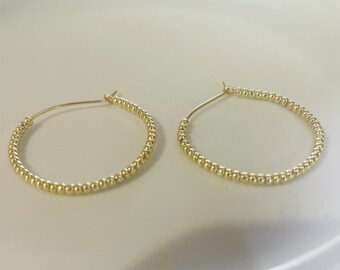 14k gold hoop earrings, dainty gold hoop earrings,dainty gold earrings, minimalist gold earrings, thin gold hoops, simple gold beaded hoops