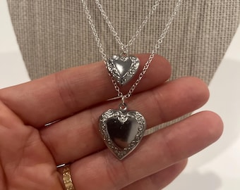 Floral Carved Sterling Silver Heart Locket Necklace - 16 inch