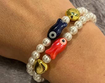 Beaded Pearl Fish Bracelet