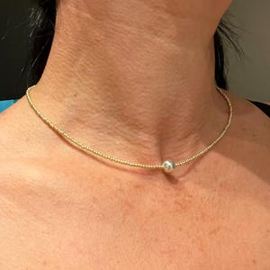 Collier en métaux mélangés-collier en argent et en or, boule de perles d&#39;or 14 carats en chaîne en argent sterling, cadeau de collier superposé bicolore pour elle